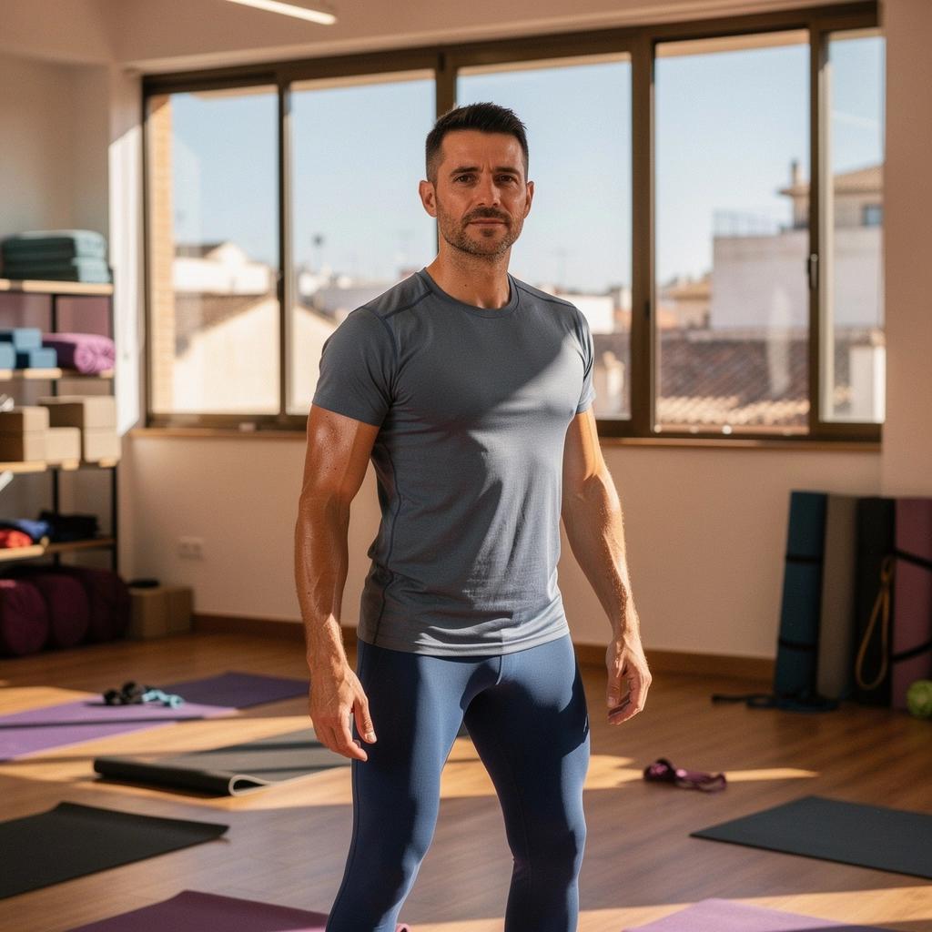 Ambiente sereno con velas y esterillas preparadas para la práctica de yoga.