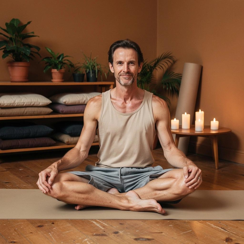 Yogui concentrado en la alineación perfecta de su postura en una clase avanzada.